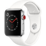 ساعت هوشمند اپل واچ سری 3 سلولار مدل 42mm Stainless Steel Case with Soft White Sport Silicon Band