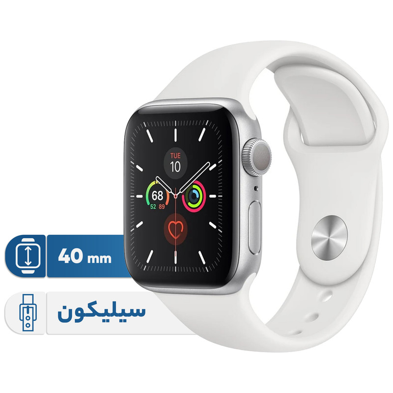 ساعت هوشمند اپل واچ سری 5 مدل 40mm Aluminum Case With Black Sport Silicon Band