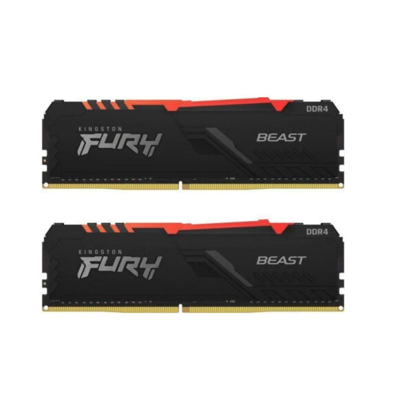 رم کامپیوتر DDR4 دو کاناله 3600 مگاهرتز CL18 کینگستون مدل FURY Beast RGB ظرفیت 32 گیگابایت