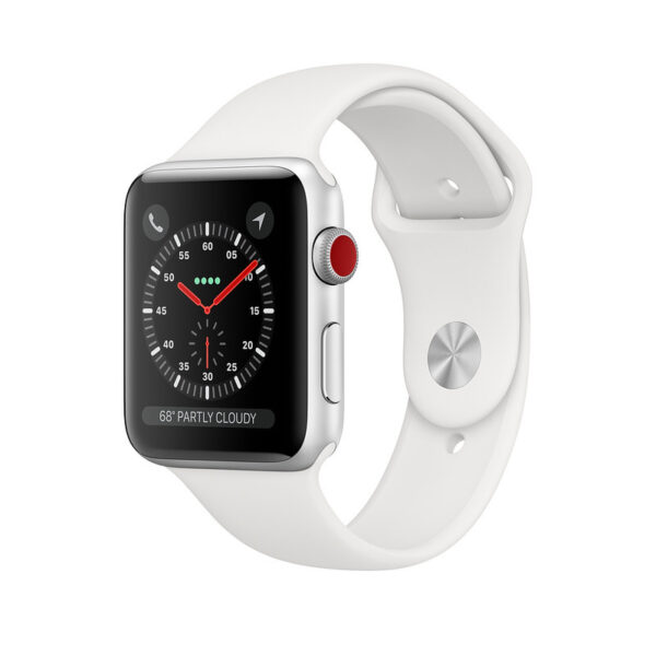 ساعت اپل واچ سری 3 سلولار مدل 42mm Silver Aluminium Case with White Sport Band