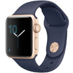 ساعت هوشمند اپل واچ سری 2 مدل 38mm  Gold Aluminum Case with Midnight Blue Sport Silicon Band