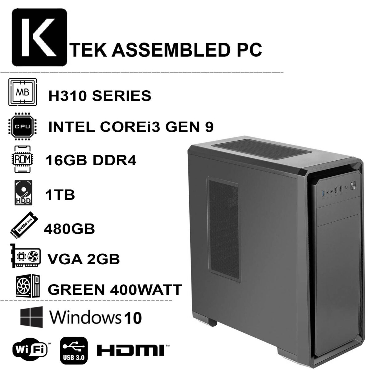 کامپیوتر دسکتاپ مدل KTEK GEN9-i3161S4 VGA2GB