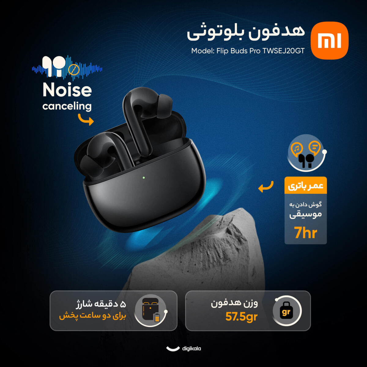 هدفون بلوتوثی شیائومی مدل Flip Buds Pro TWSEJ20GT