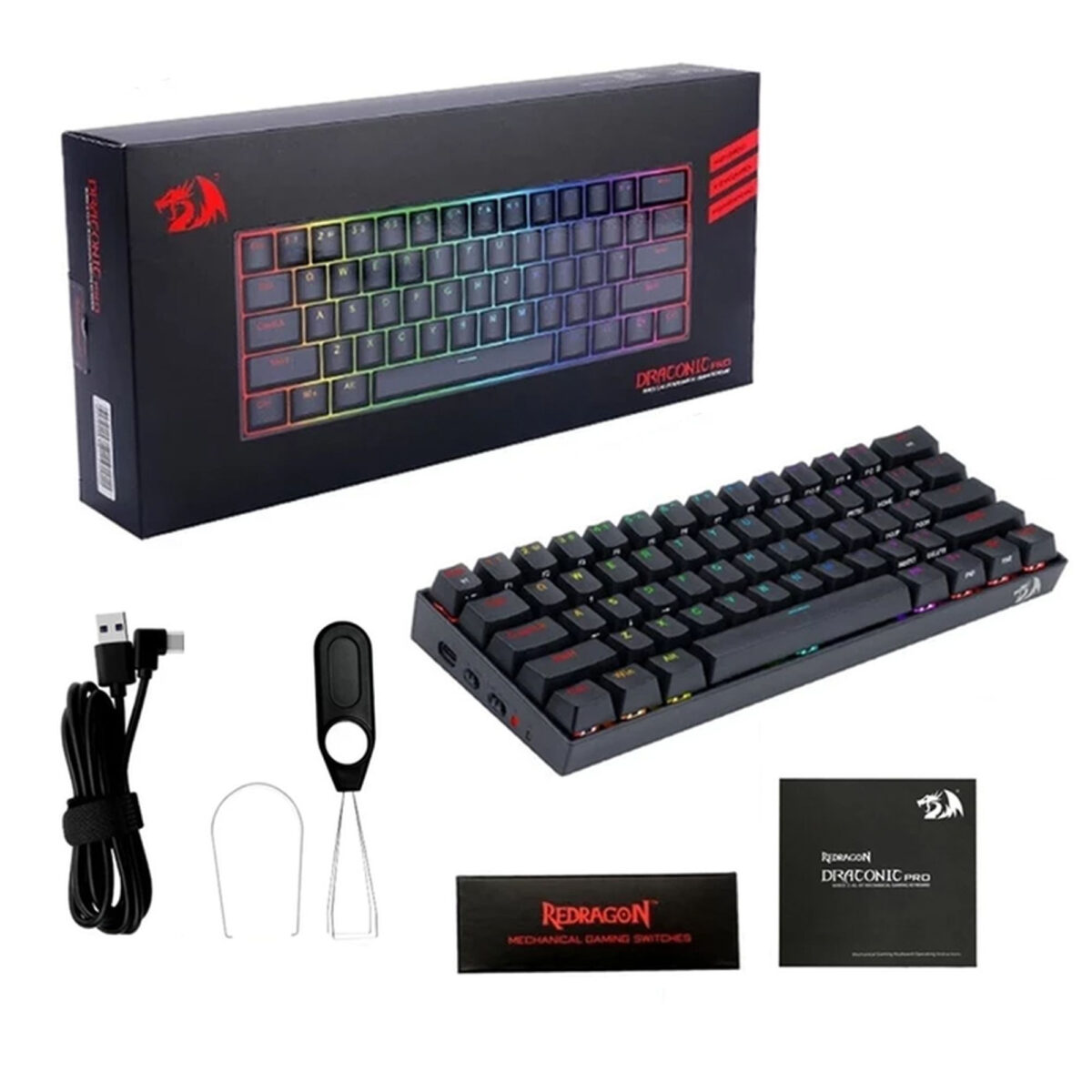 کیبورد گیمینگ ردراگون مدل DRACONIC K530 PRO، سوییچ مکانیکال قهوه‌ای، Tenkeyless، نورپردازی RGB