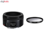 لنز کانن مدل EF 50mm f/1.8 STM به همراه فیلتر لنز یو وی 49 کانن