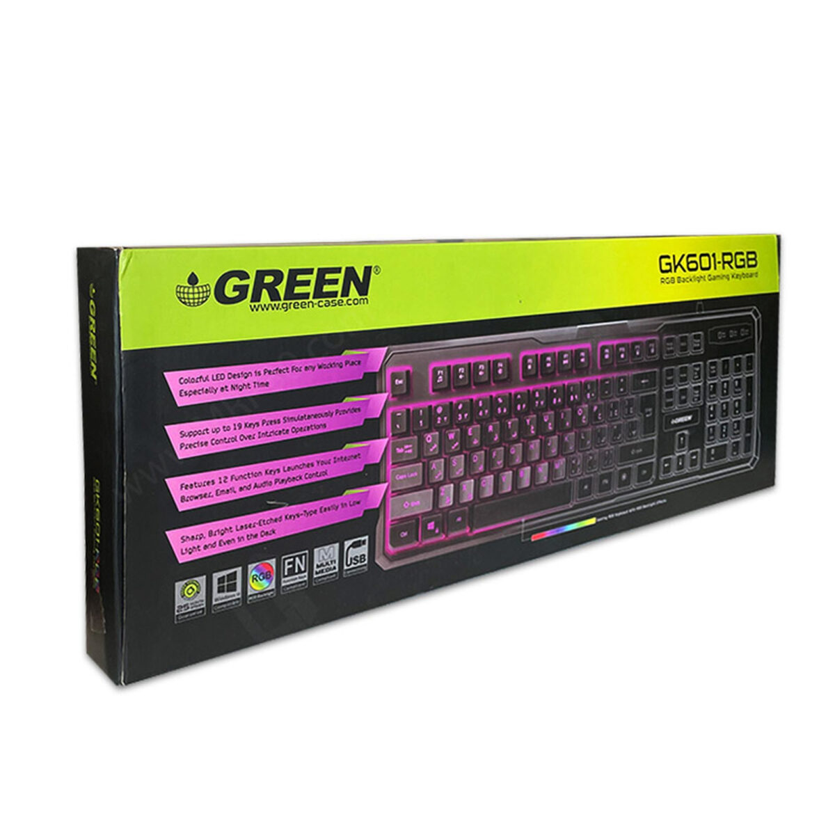 کیبورد گیمینگ گرین مدل GK601-RGB، سوییچ نیمه مکانیکال، Full-Size، نورپردازی RGB