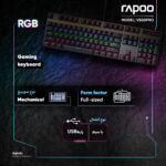 کیبورد مخصوص بازی مکانیکی رپو مدل V500PRO، مکانیکال سوییچ آبی، Full size، نورپردازی RGB
