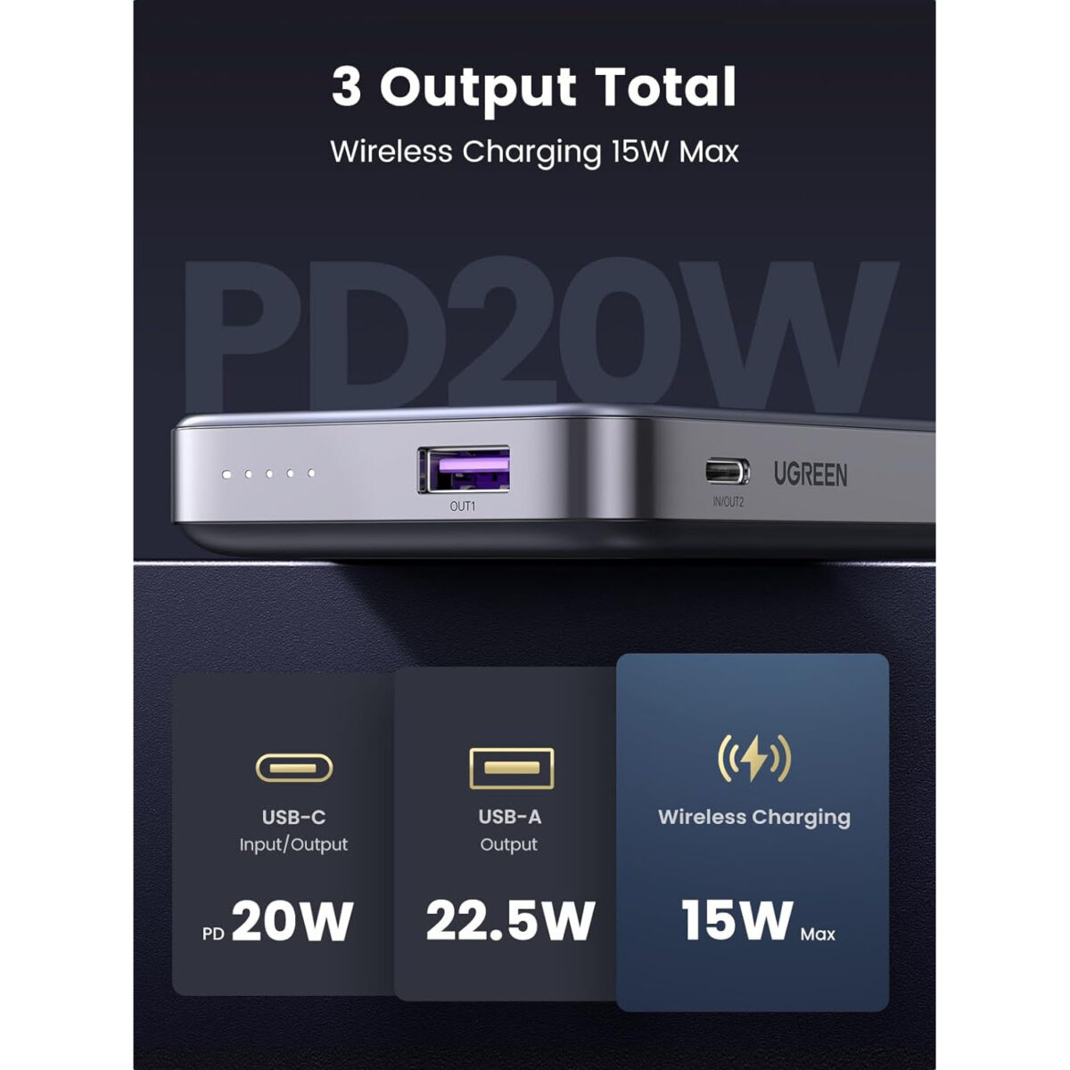 پاوربانک یوگرین مدل PB206 ظرفیت 10000 میلی‌ آمپر ساعت