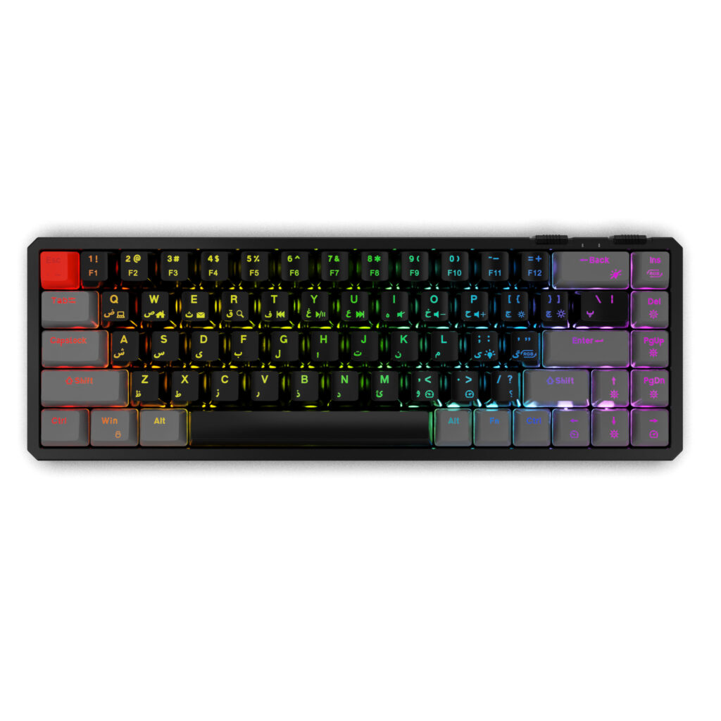 کیبورد گیمینگ فاطر مدل KWR-8000B، مکانیکال سوییچ قرمز، Tenkeyless، نورپردازی RGB