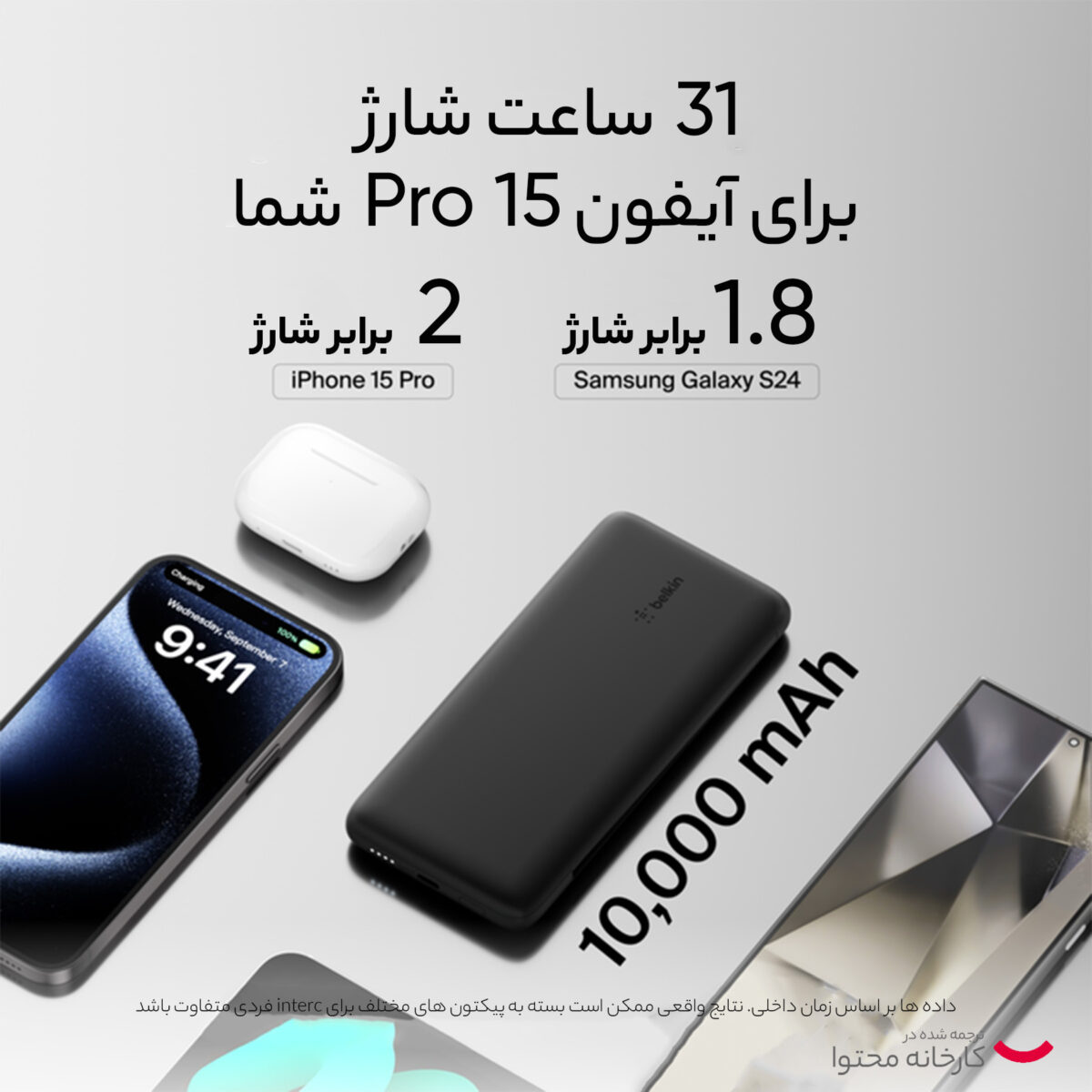 پاوربانک بلکین مدل BPB006btBLK BOOST CHARGE ظرفیت 10000 میلی آمپر ساعت