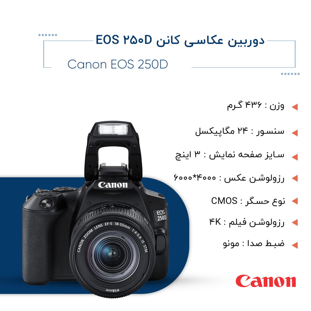 دوربین دیجیتال کانن مدل EOS 250D به همراه لنز 18-55 میلی متر DC III